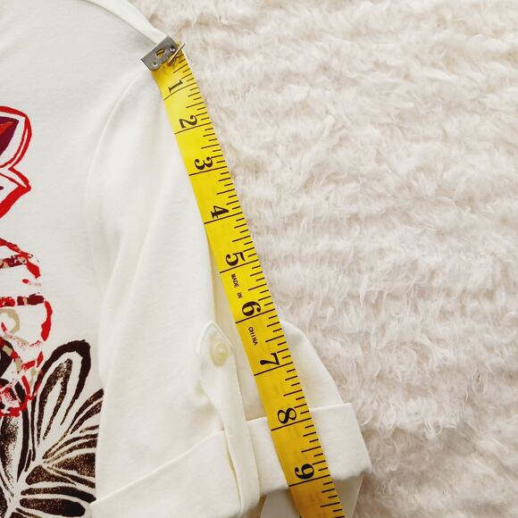 T-Shirt Size M Cream Red Olive Floral Bead Bloomcore Maximalist Vacation Casual - Picture 12 of 16